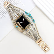 Bracelet de montre connectée multi - rangs, Apple Watch, pierres naturelles et plume, pour femme, modèle Lyxia - La Boutique du Bracelet