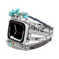Bracelet de montre connectée multi - rangs, Apple Watch, pierres naturelles et plume, pour femme, modèle Lyxia - La Boutique du Bracelet