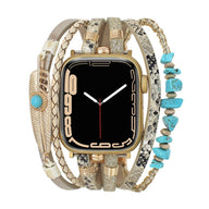 Bracelet de montre connectée multi - rangs, Apple Watch, pierres naturelles et plume, pour femme, modèle Lyxia - La Boutique du Bracelet