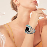 Bracelet de montre connectée multi - rangs, Apple Watch, pierres naturelles et plume, pour femme, modèle Lyxia - La Boutique du Bracelet