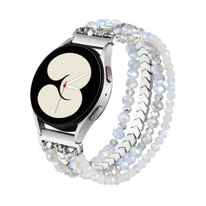 Multi-rijen armband voor smartwatch, met facetgeslepen kralen en chevron schakels, model Lévana