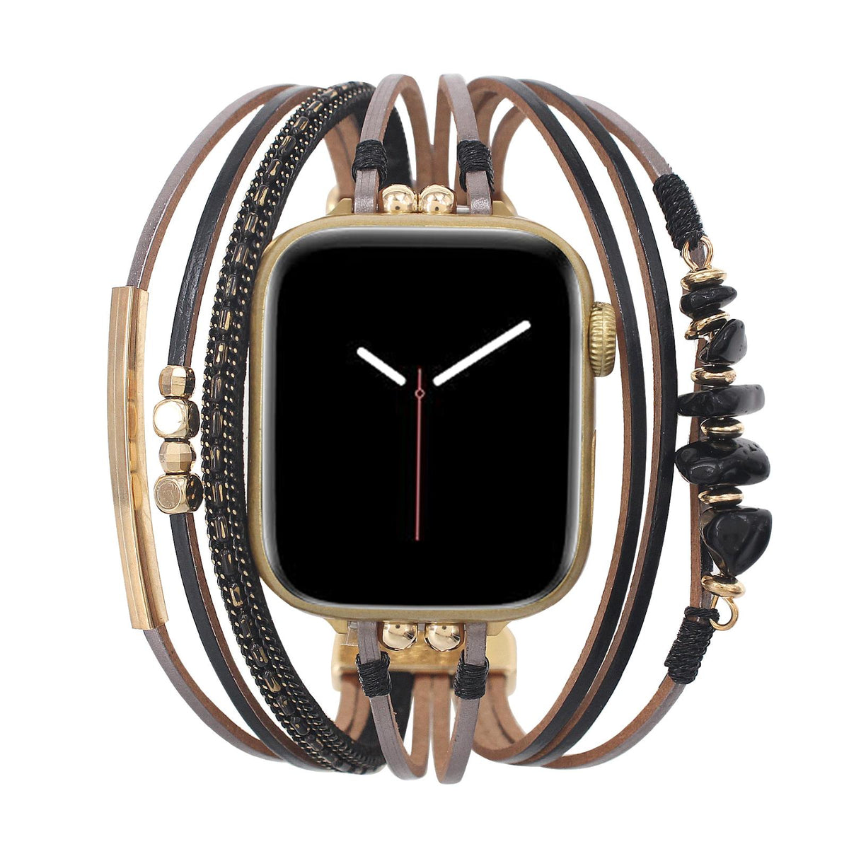 Bracelet de montre femme à cordons multiples, détails dorés et pierres vertes, accessoire de poignet élégant, Jaonie