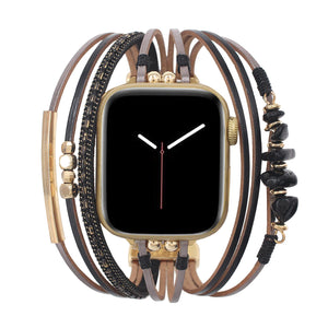Bracciale da donna per orologio con cordoncini multipli, dettagli dorati e pietre verdi, accessorio da polso elegante, Jaonie