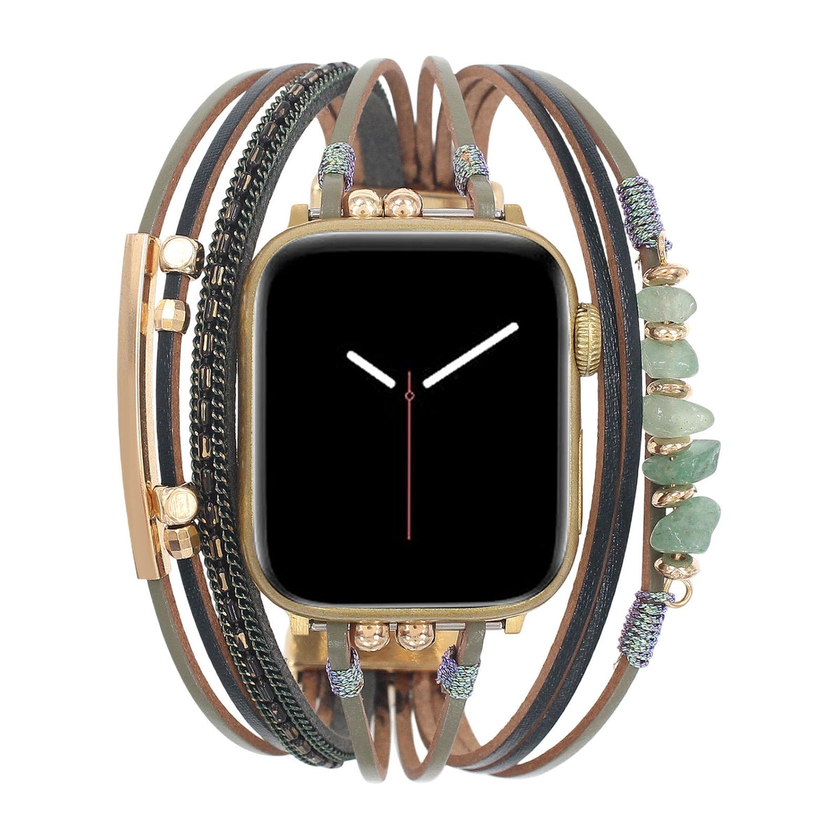 Bracelet de montre femme à cordons multiples, détails dorés et pierres vertes, accessoire de poignet élégant, Jaonie