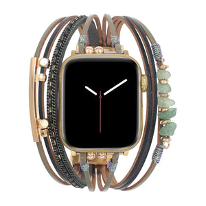 Bracelet de montre femme à cordons multiples, détails dorés et pierres vertes, accessoire de poignet élégant, Jaonie