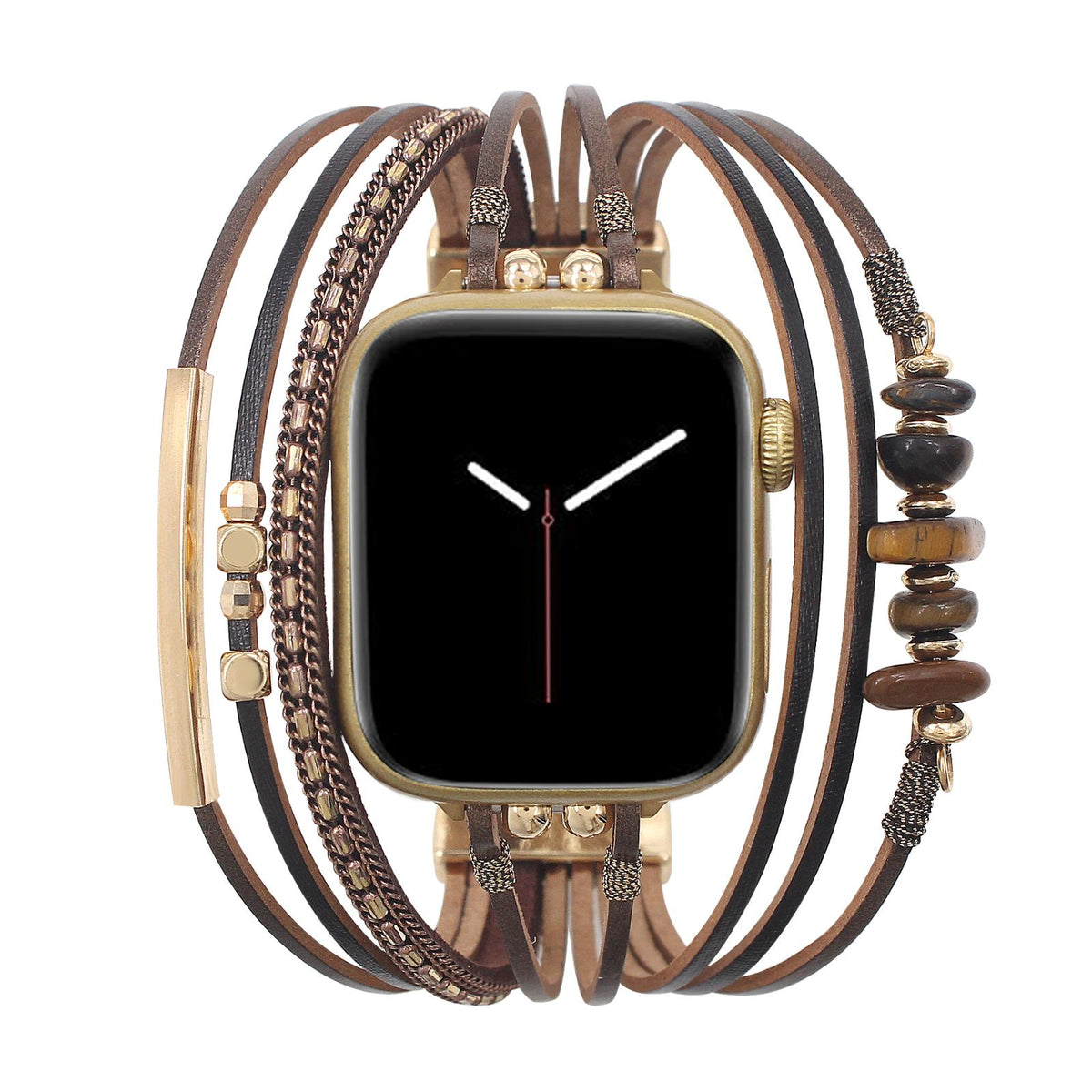 Bracelet de montre femme à cordons multiples, détails dorés et pierres vertes, accessoire de poignet élégant, Jaonie