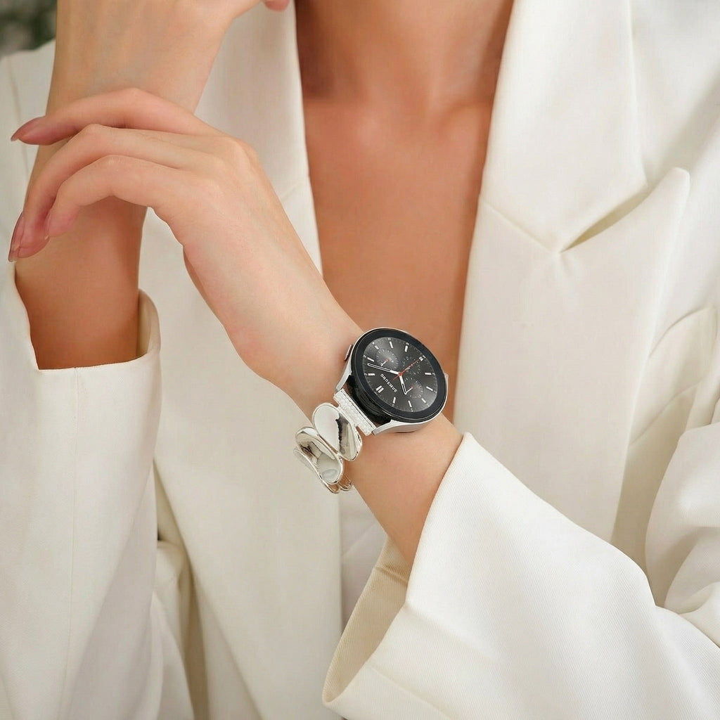 Pulseira de relógio para senhora em liga metálica, elos largos com efeito espelhado, compatível com Samsung, Huawei, Garmin, Ice Watch, modelo Jindelle