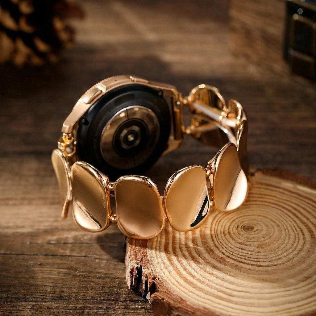 Pulseira de relógio para senhora em liga metálica, elos largos com efeito espelhado, compatível com Samsung, Huawei, Garmin, Ice Watch, modelo Jindelle