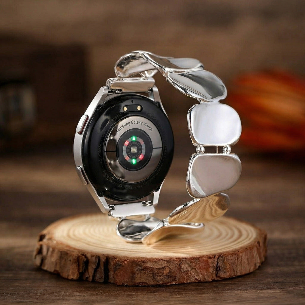 Pulseira de relógio para senhora em liga metálica, elos largos com efeito espelhado, compatível com Samsung, Huawei, Garmin, Ice Watch, modelo Jindelle