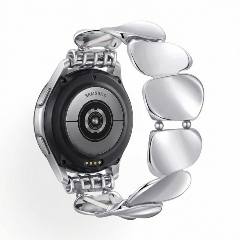 Pulseira de relógio para senhora em liga metálica, elos largos com efeito espelhado, compatível com Samsung, Huawei, Garmin, Ice Watch, modelo Jindelle