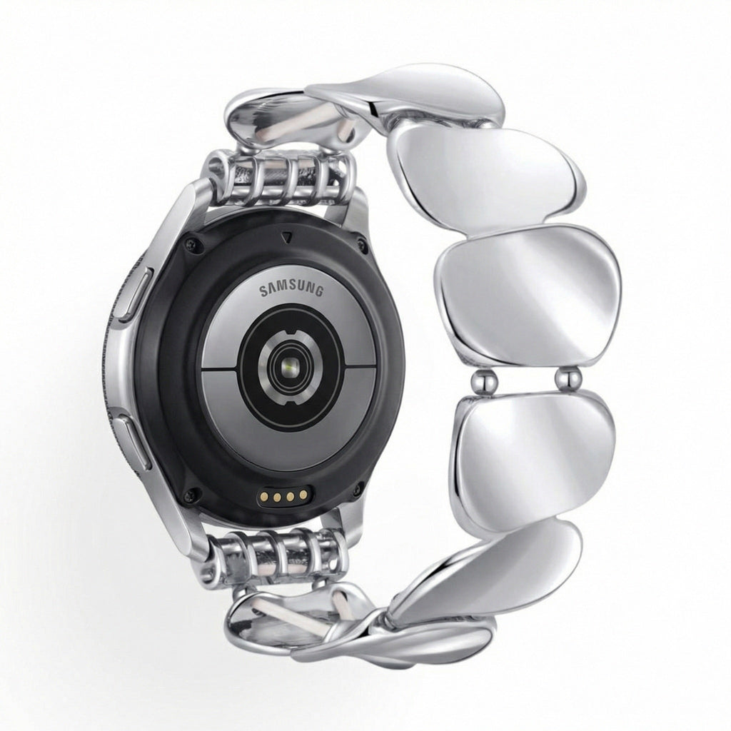 Pulseira de relógio para senhora em liga metálica, elos largos com efeito espelhado, compatível com Samsung, Huawei, Garmin, Ice Watch, modelo Jindelle