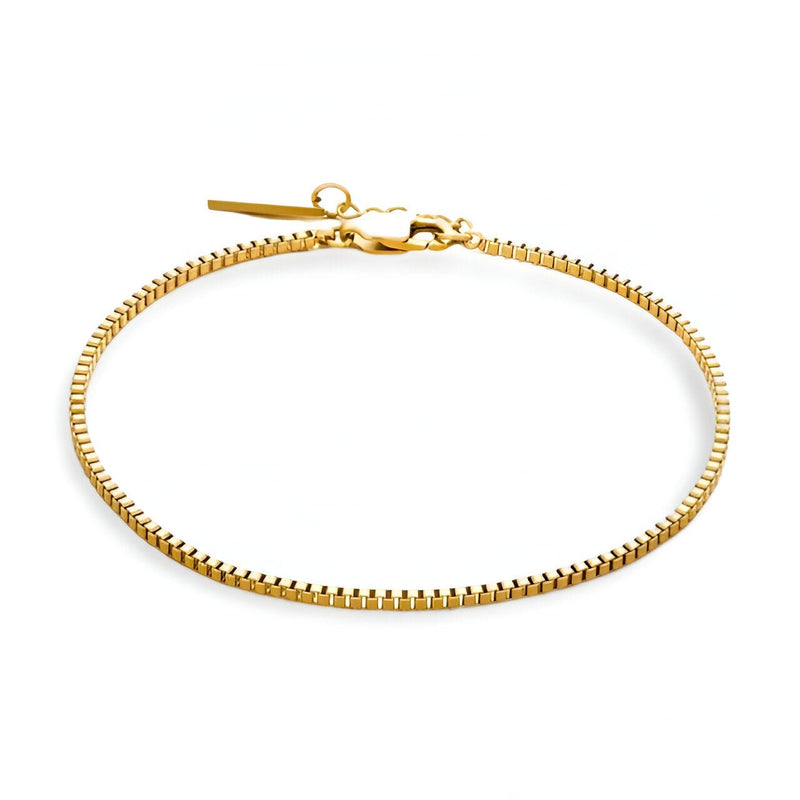 Bracelet fin en acier inoxydable doré, maillons serrés avec fermoir mousqueton, modèle Emilio.