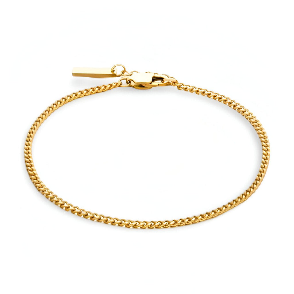 Bracelet fin en acier inoxydable doré, chaîne maille cuban avec fermoir lobster, modèle Giovanni.