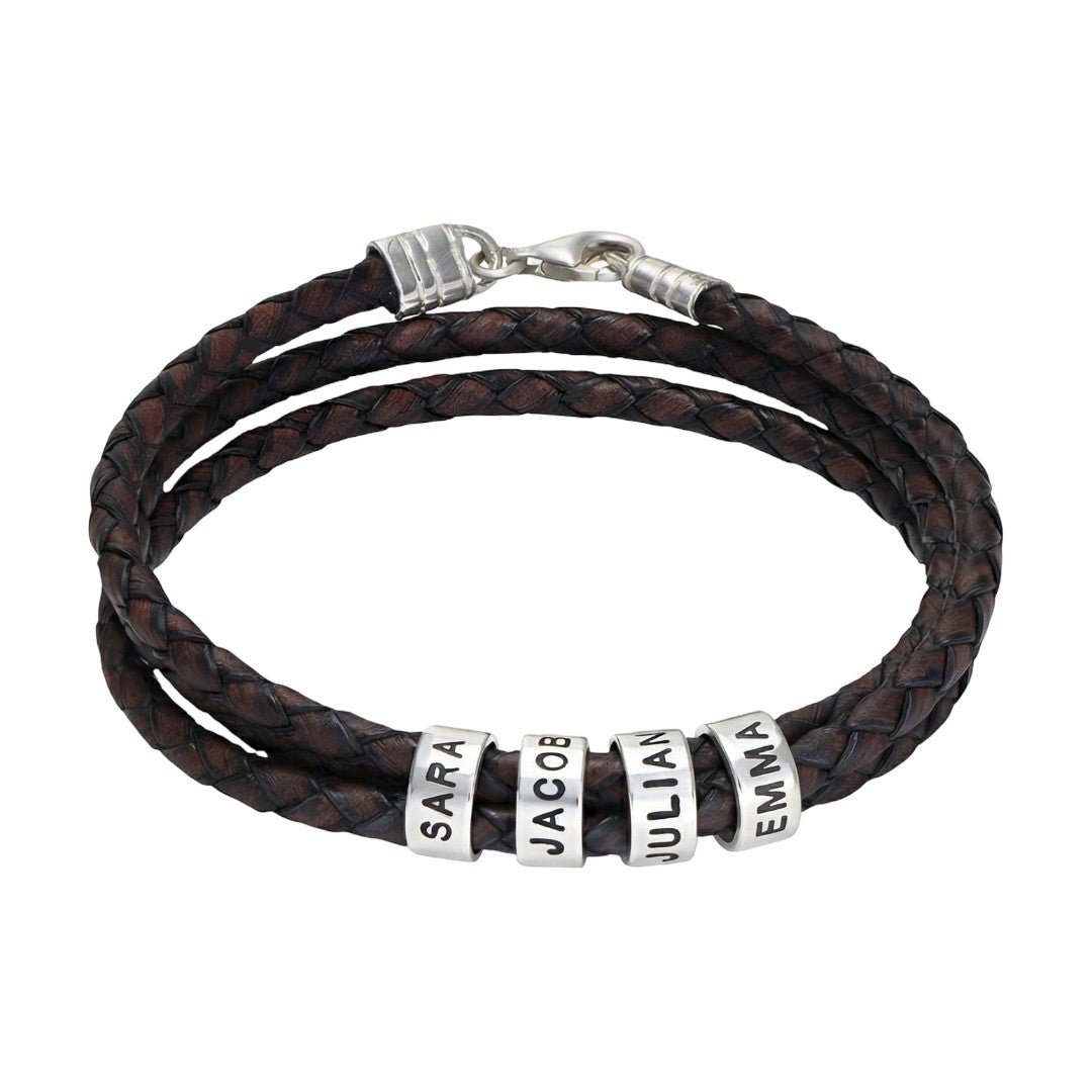 Bracelet double cordon tressé personnalisé, perles gravables en acier, modèle Mauricio