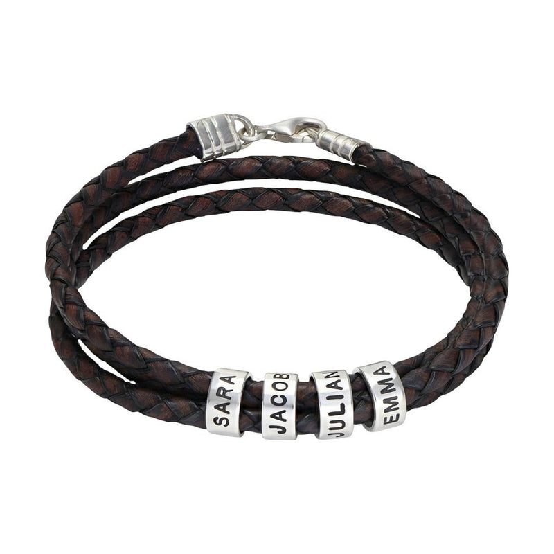 Bracelet double cordon en cuir personnalisé, quatres plaques arrondies, modèle Mauricio