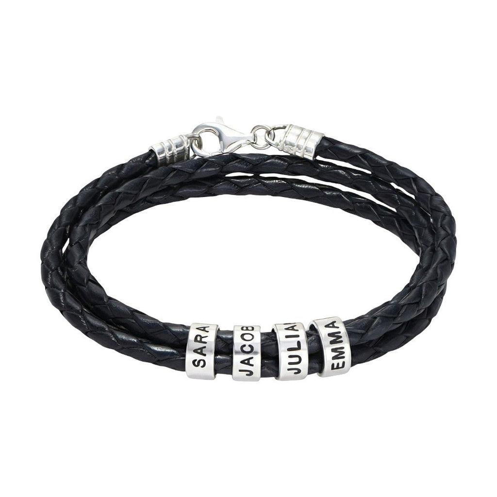 Bracelet double cordon en cuir personnalisé, quatres plaques arrondies, modèle Mauricio