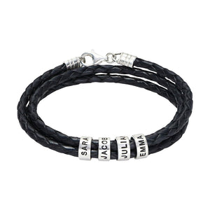 Bracelet double cordon en cuir personnalisé, quatres plaques arrondies, modèle Mauricio