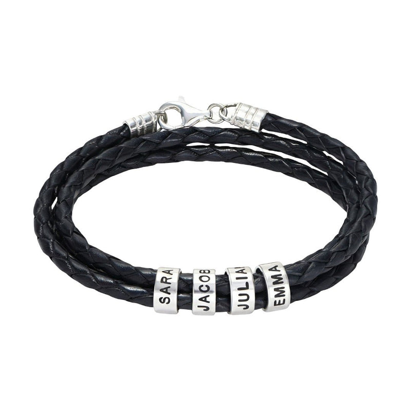 Bracelet double cordon en cuir personnalisé, quatres plaques arrondies, modèle Mauricio