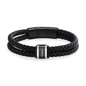 Bracelet double cordon en cuir personnalisé, une plaque, modèle Majo - La Boutique du Bracelet