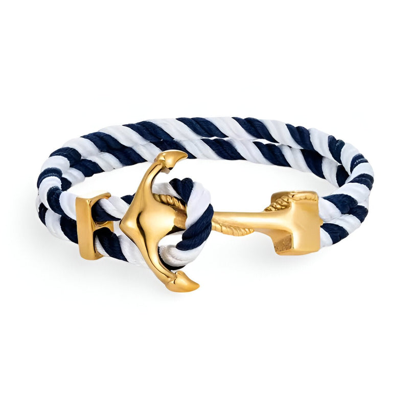 Bracelet double cordon bleu et blanc avec motif ancre dorée modèle Umber.