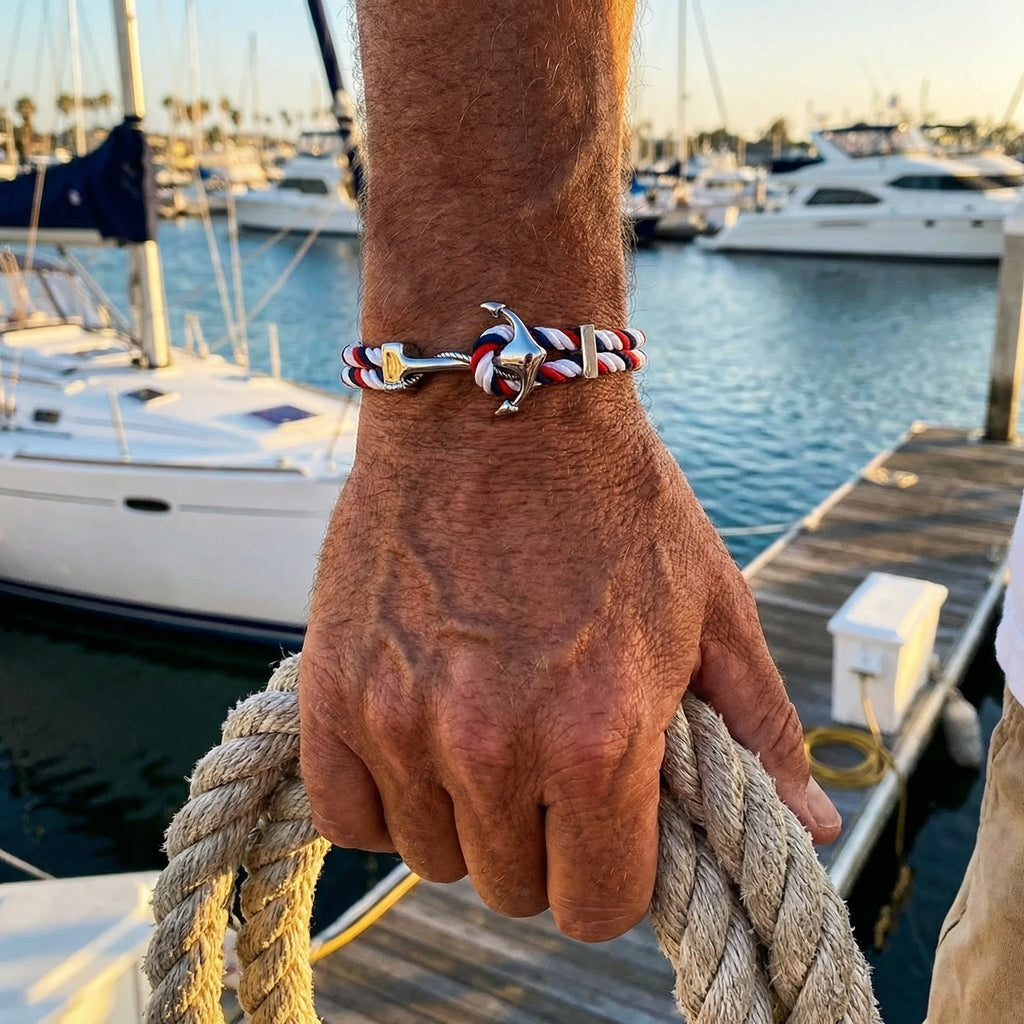 Bracciale doppio cordoncino, motivo ancora, modello Jareth