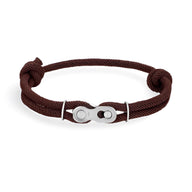 Bracelet double cordons marron avec maillon chaîne de moto en métal argenté pour homme.