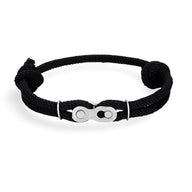 Bracelet double cordons noirs avec maillon chaîne de moto en métal argenté, modèle Xavier.