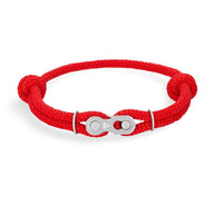 Bracelet homme double cordons rouge avec fermoir maillon chaîne de moto argenté.