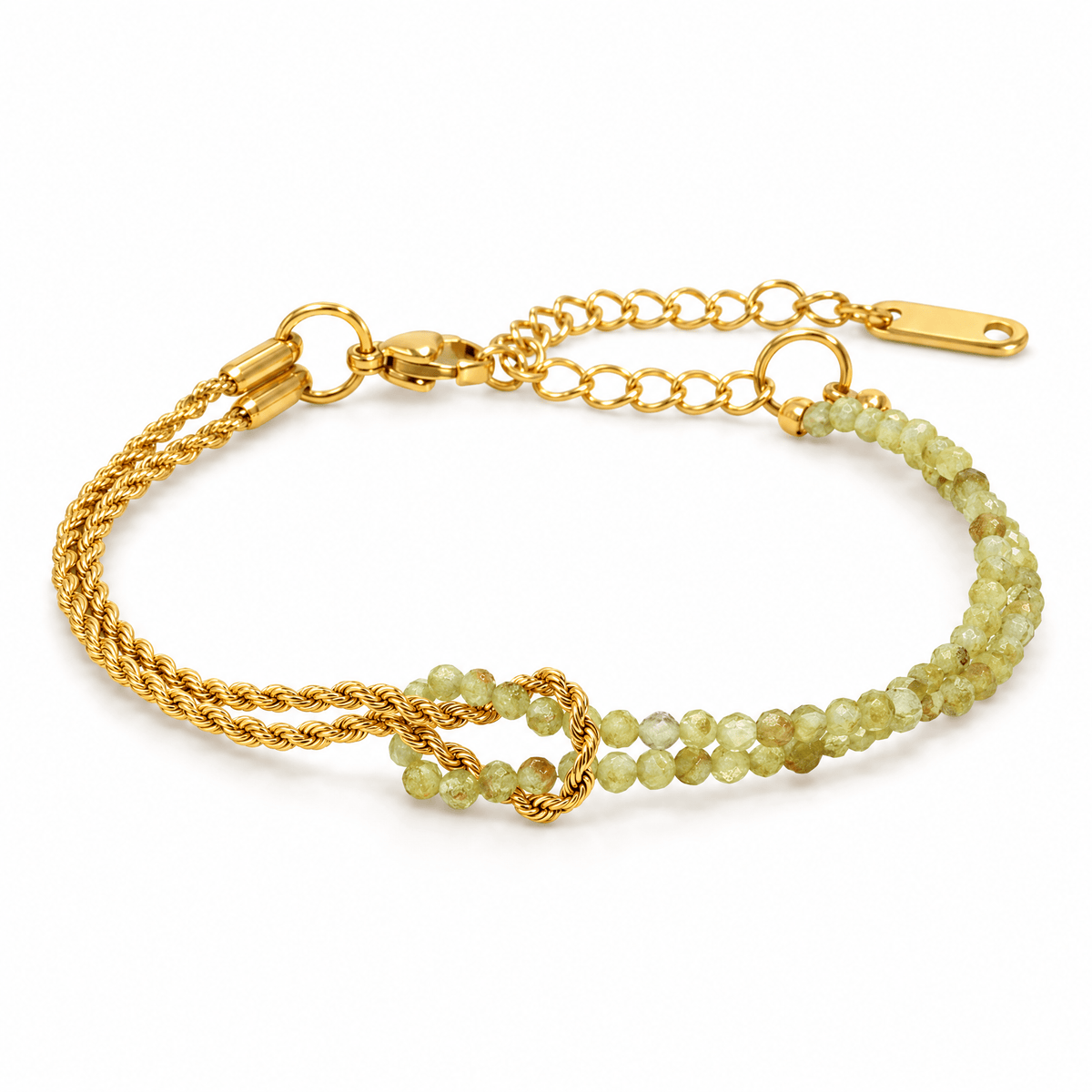 Packshot studio bracelet Wenda Jade, vue frontale basse, fond blanc pur — détails verrouillés 10 octobre 2026