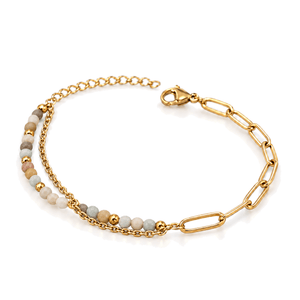 Packshot studio bracelet Kista Amazonite, vue frontale basse posée sur table, fond blanc pur — 9 octobre 2026