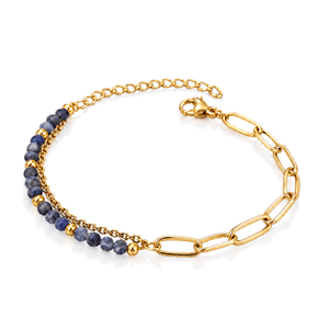 Packshot studio bracelet Kista Lapis lazuli, vue frontale basse posée sur table, fond blanc pur — 9 octobre 2026