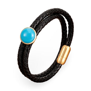 Bracelet double - rangs en microfibre pour homme, orné d'une pierre scintillante, modèle Tonio - La Boutique du Bracelet