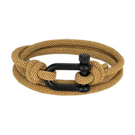 Bracelet double tour en nylon marron clair avec fermoir manille en acier noir mat.