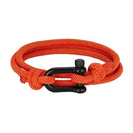 Bracelet double tour en nylon orange avec fermoir manille noir en acier inoxydable.