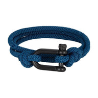 Bracelet double tour en nylon bleu marine avec fermoir manille en acier noir mat.