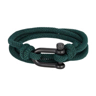 Bracelet double tour vert en nylon avec fermoir manille en acier noir mat.