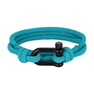 Bracelet double tour en nylon turquoise avec fermoir à manille en acier noir mat.