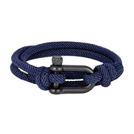 Bracelet double tour bleu marine en nylon tressé avec fermoir manille en acier noir mat.