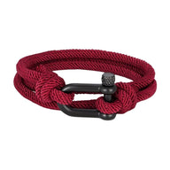 Bracelet double tour en nylon rouge avec fermoir manille en acier noir mat, modèle Ramos.