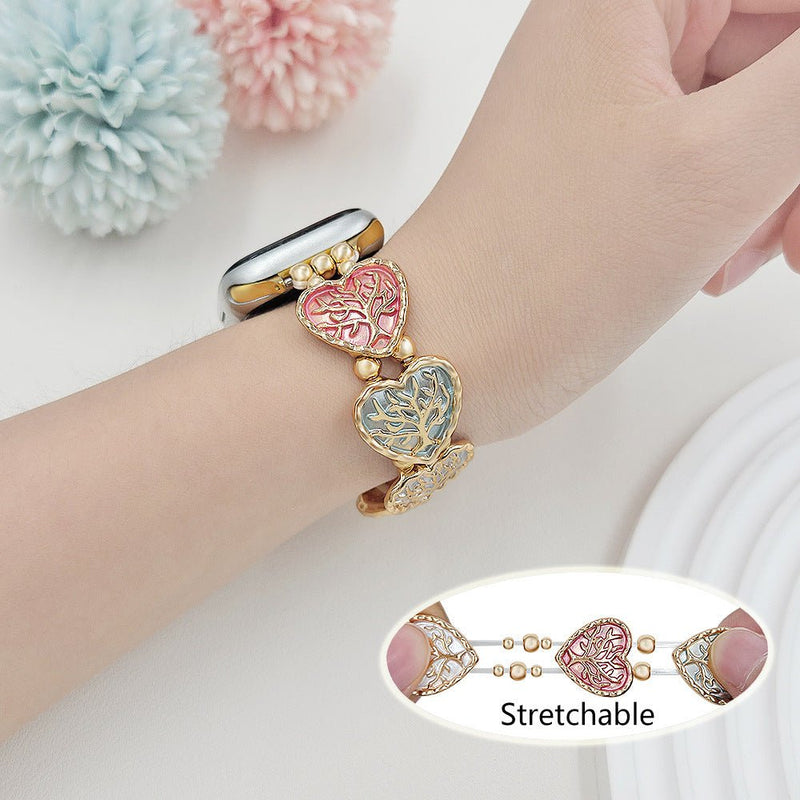 Elastic Apple Watch Bracelet, Heart with Integrated Tree of Life Design, Everyday Comfort, Women's Jewelry, Cabra Model