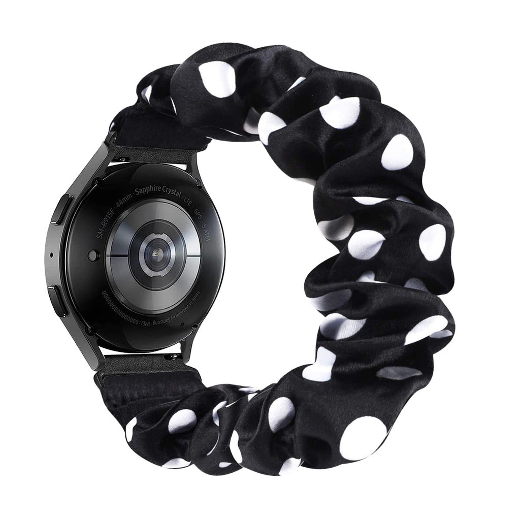 Bracelet élastique noir à pois blancs en tissu style chouchou pour montre connectée 20mm-22mm.