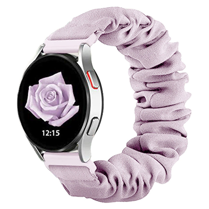 Bracelet chouchou en tissu violet clair, élastique et froissé, compatible montre connectée 20-22mm.