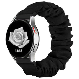 Bracelet élastique en tissu noir style chouchou, compatible montre connectée, largeur ajustable 20mm-22mm.