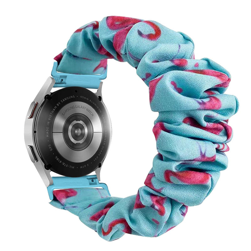 Bracelet élastique bleu clair à motifs roses, style chouchou en tissu pour montre connectée compatible 20-22mm.