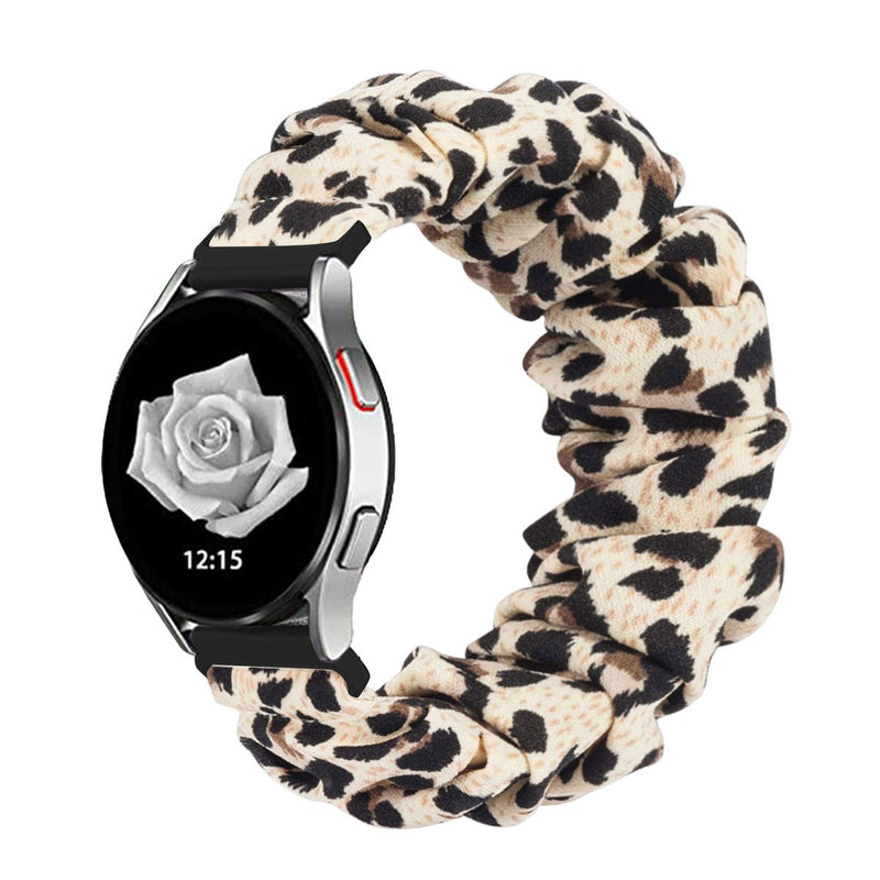 Bracelet élastique en tissu à motif léopard beige et noir, style chouchou pour montre connectée 20-22mm.