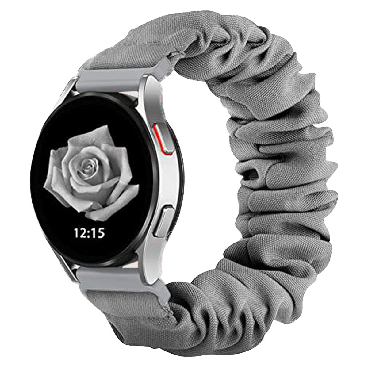 Bracelet élastique gris en tissu froissé style chouchou pour montre connectée 20-22mm.