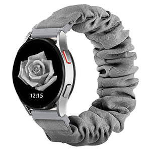 Bracelet élastique gris en tissu froissé style chouchou pour montre connectée 20-22mm.