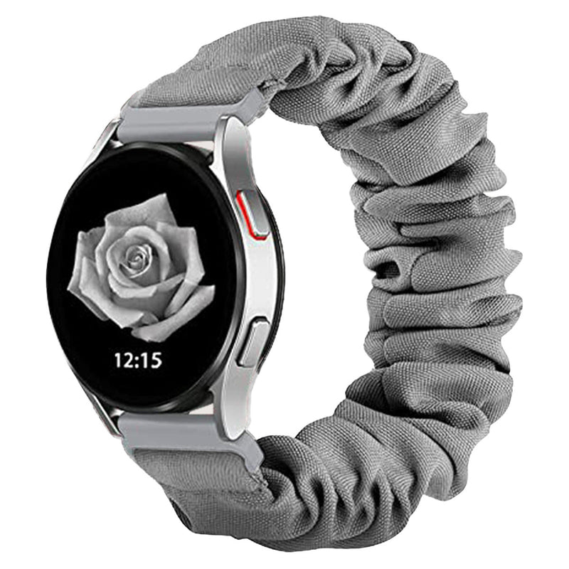 Bracelet élastique gris en tissu froissé style chouchou pour montre connectée 20-22mm.