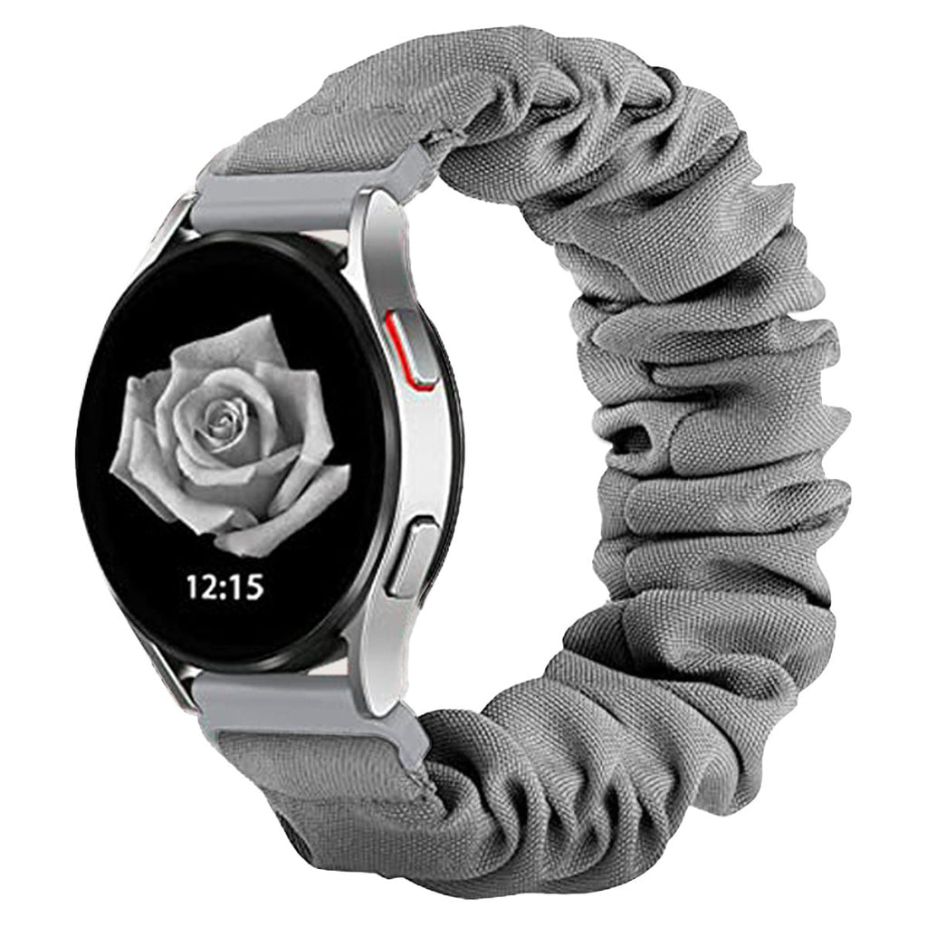 Bracelet élastique gris en tissu froissé style chouchou pour montre connectée 20-22mm.