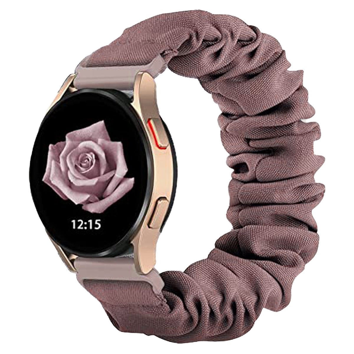 Bracelet élastique tissu chouchou mauve pour montre connectée, style Gestie, large tour 20-22mm.